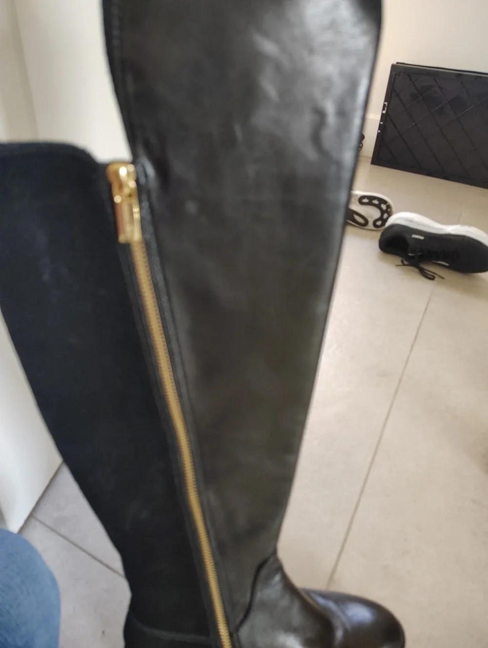 Michael Kors Black Over-the-Knee Boots with Gold Zipper